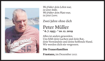 Todesanzeige von Peter Müller von Vorarlberger Nachrichten