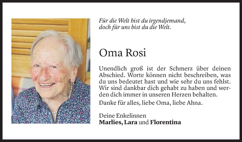  Todesanzeige für Rosi Kleboth vom 04.12.2021 aus Vorarlberger Nachrichten