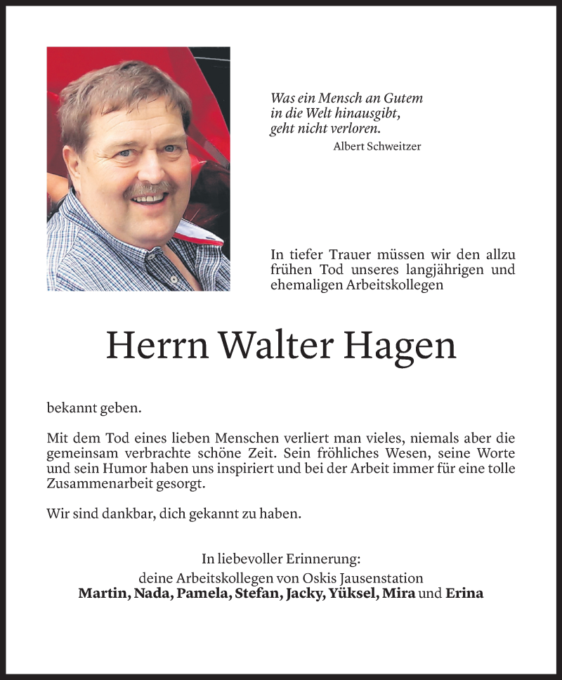  Todesanzeige für Walter Hagen vom 17.03.2021 aus Vorarlberger Nachrichten