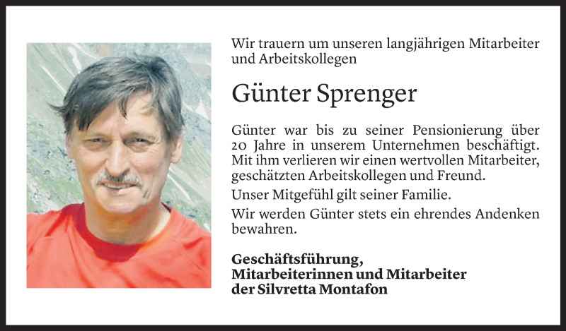  Todesanzeige für Günter Sprenger vom 17.03.2021 aus Vorarlberger Nachrichten