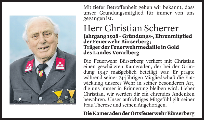  Todesanzeige für Christian Scherrer vom 20.03.2021 aus Vorarlberger Nachrichten