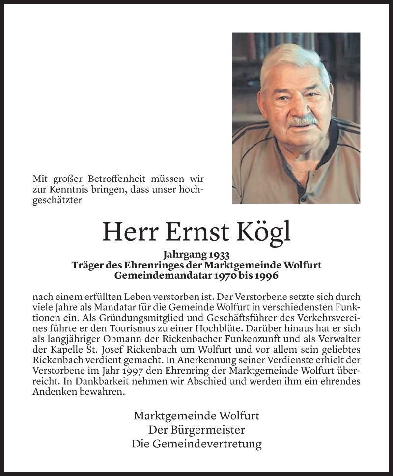 Todesanzeige für Ernst Kögl vom 26.03.2021 aus Vorarlberger Nachrichten