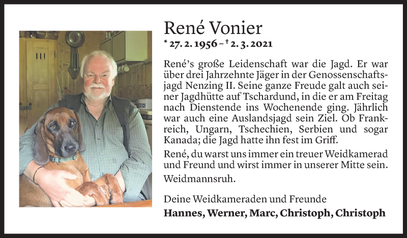  Todesanzeige für Rene Vonier vom 09.03.2021 aus Vorarlberger Nachrichten