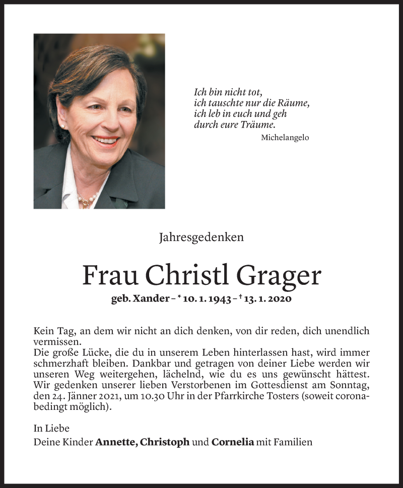  Todesanzeige für Christl Grager vom 23.03.2021 aus vorarlberger nachrichten
