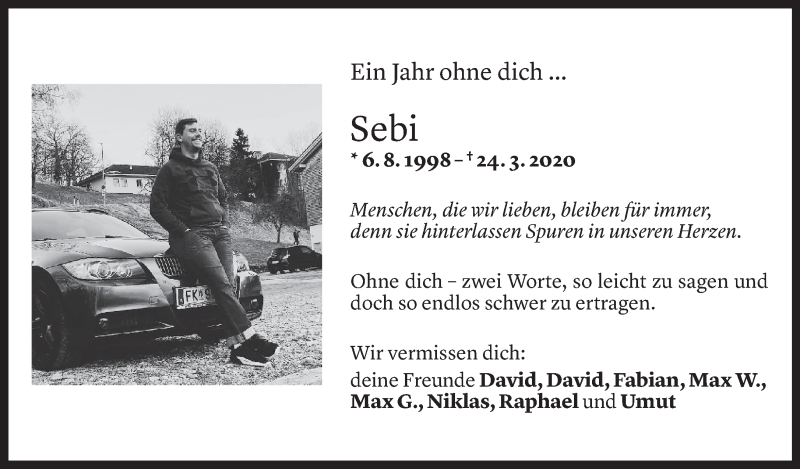  Todesanzeige für Sebastian Berloffa vom 22.03.2021 aus Vorarlberger Nachrichten