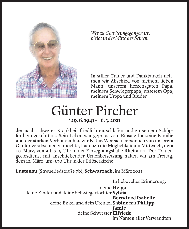  Todesanzeige für Günter Pircher vom 08.03.2021 aus Vorarlberger Nachrichten