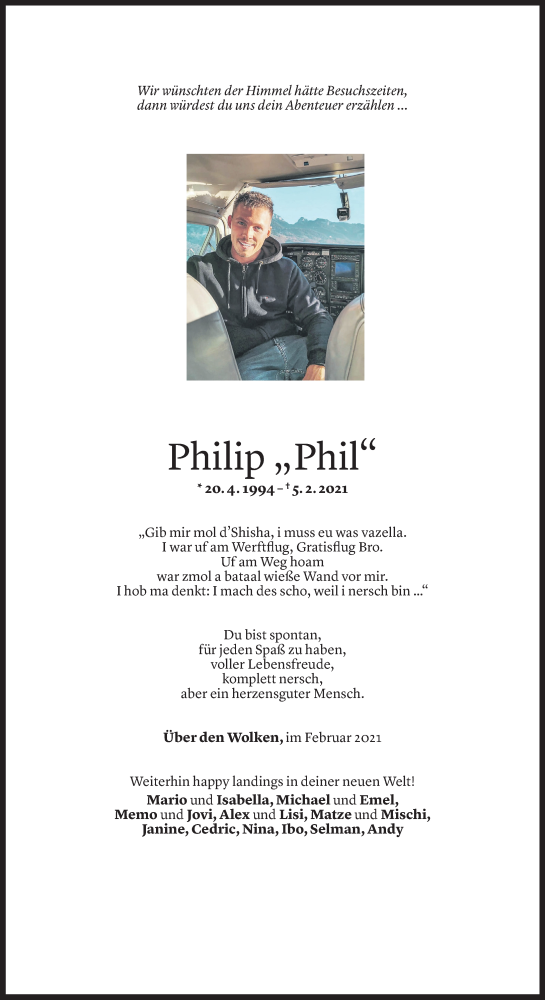  Todesanzeige für Philip Jochum vom 02.03.2021 aus Vorarlberger Nachrichten