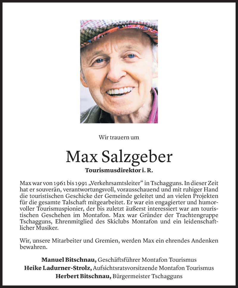  Todesanzeige für Max Salzgeber vom 14.04.2021 aus Vorarlberger Nachrichten