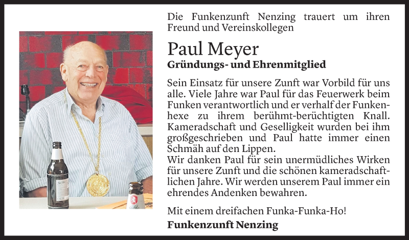  Todesanzeige für Paul Meyer vom 21.04.2021 aus Vorarlberger Nachrichten