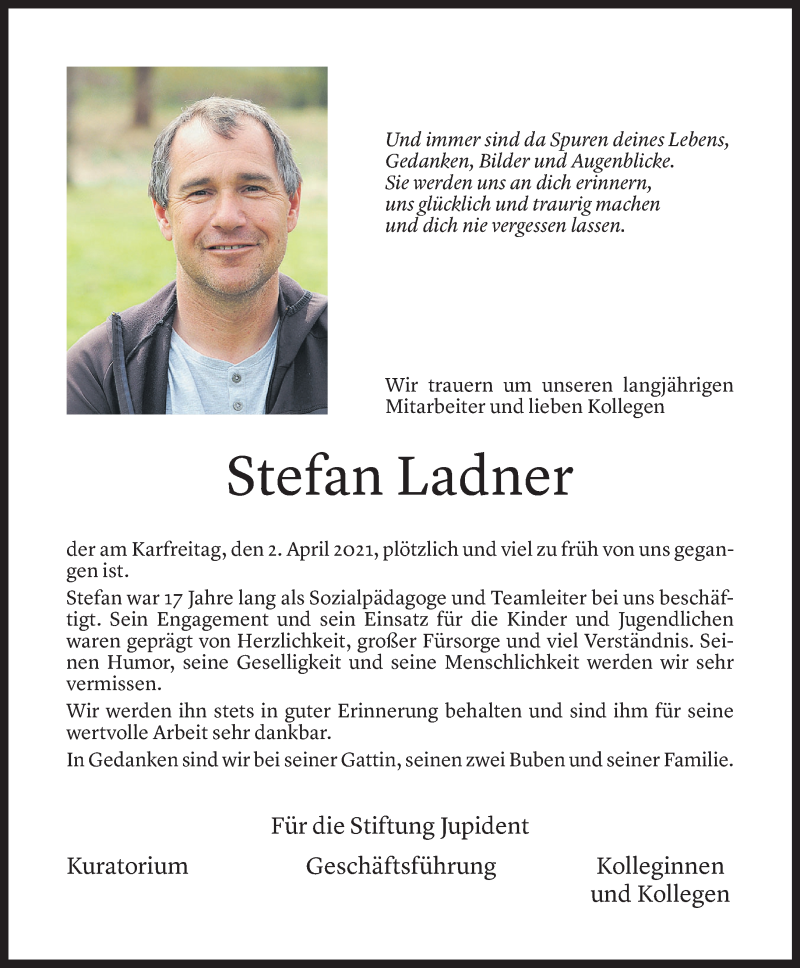  Todesanzeige für Stefan Ladner vom 10.04.2021 aus Vorarlberger Nachrichten