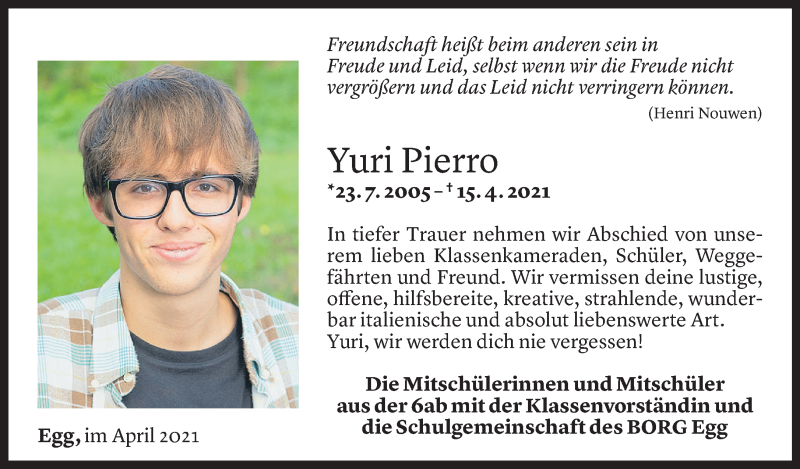 Todesanzeigen Von Yuri Padano Pierro Todesanzeigen Vorarlberger Nachrichten