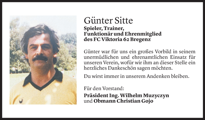  Todesanzeige für Günter Sitte vom 21.04.2021 aus Vorarlberger Nachrichten