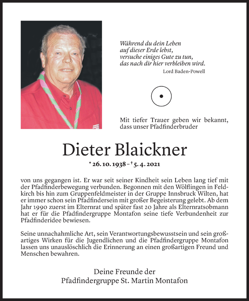  Todesanzeige für Dieter Blaickner vom 08.04.2021 aus Vorarlberger Nachrichten