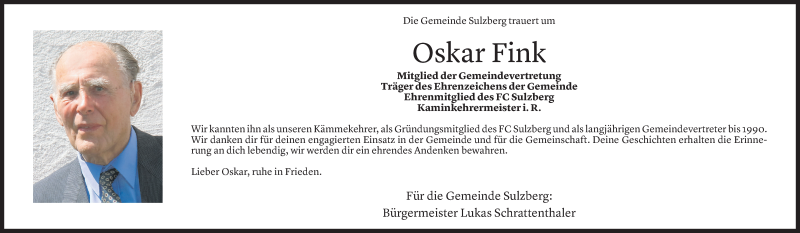  Todesanzeige für Oskar Fink vom 12.04.2021 aus Vorarlberger Nachrichten