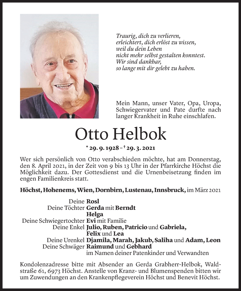  Todesanzeige für Otto Helbok vom 05.04.2021 aus Vorarlberger Nachrichten