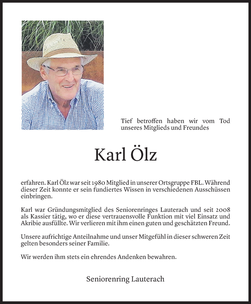  Todesanzeige für Karl Ölz vom 07.04.2021 aus Vorarlberger Nachrichten