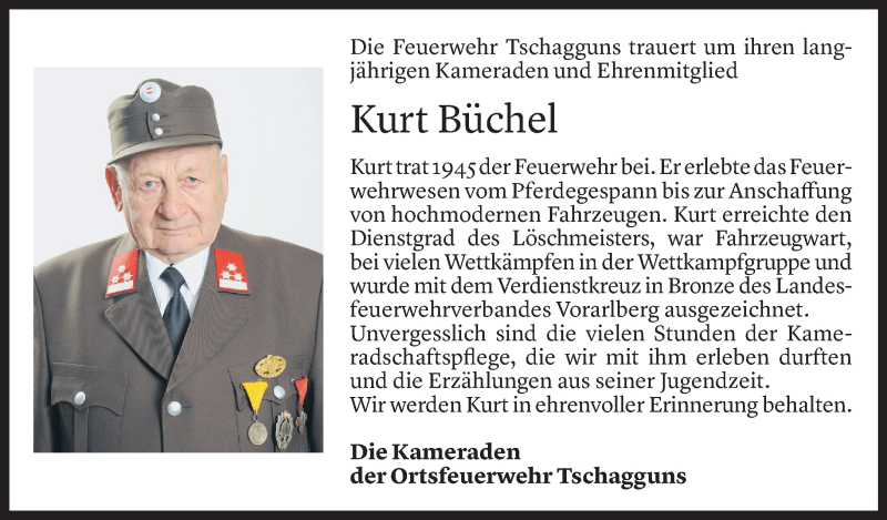  Todesanzeige für Kurt Büchel vom 21.04.2021 aus Vorarlberger Nachrichten