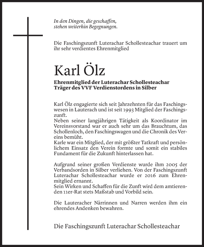  Todesanzeige für Karl Ölz vom 07.04.2021 aus Vorarlberger Nachrichten