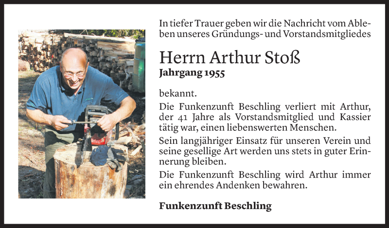  Todesanzeige für Arthur Stoß vom 12.04.2021 aus Vorarlberger Nachrichten