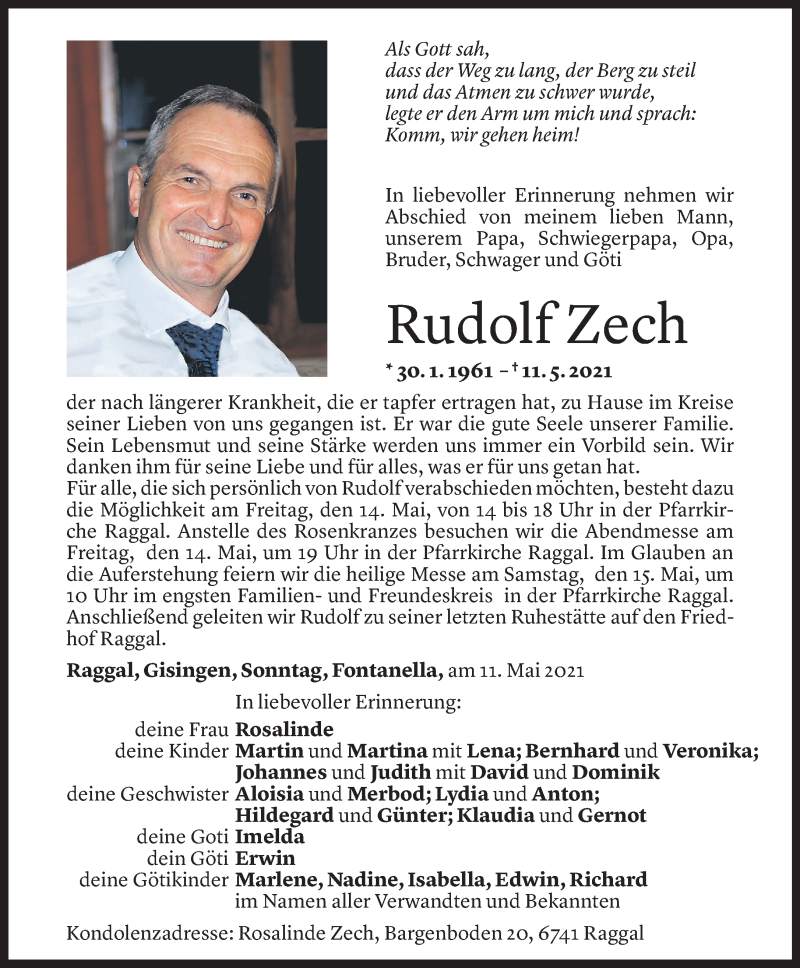  Todesanzeige für Rudolf Zech vom 12.05.2021 aus Vorarlberger Nachrichten