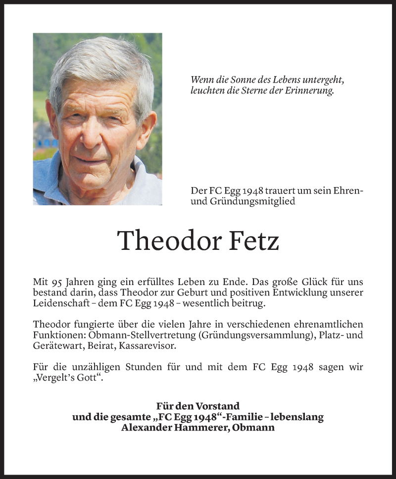  Todesanzeige für Theodor Fetz vom 12.05.2021 aus Vorarlberger Nachrichten