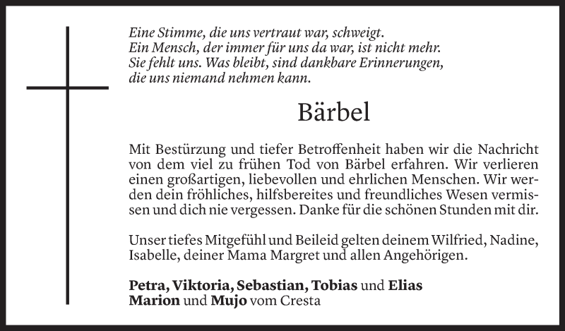  Todesanzeige für Barbara Wachter vom 14.05.2021 aus Vorarlberger Nachrichten