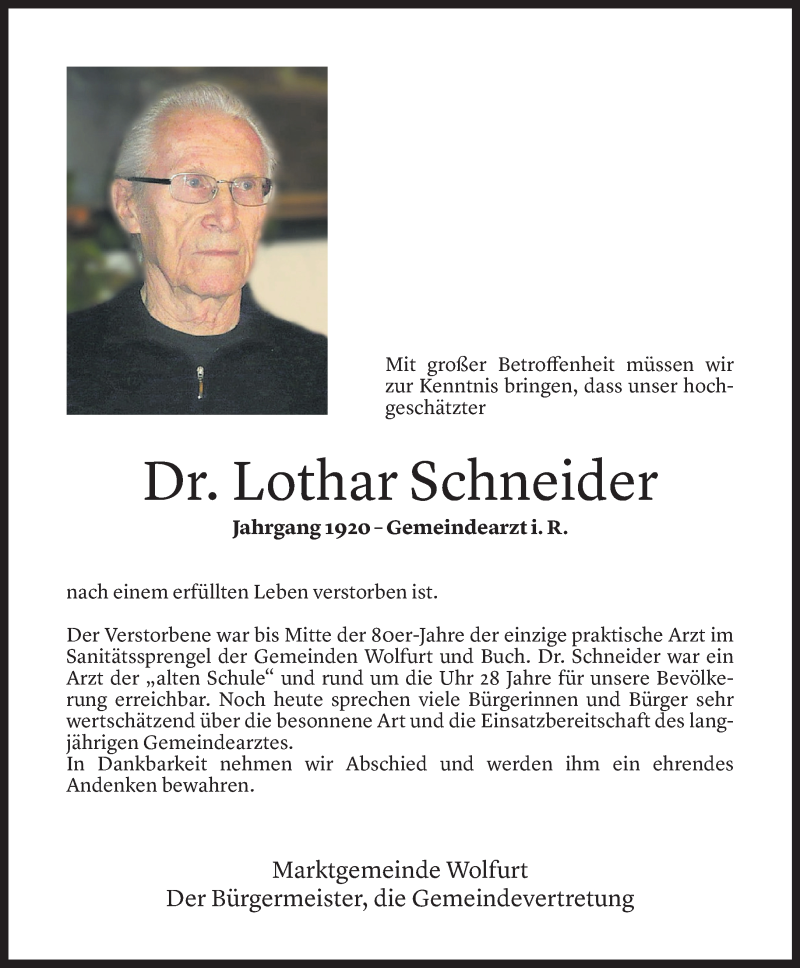  Todesanzeige für Lothar Schneider vom 17.05.2021 aus Vorarlberger Nachrichten