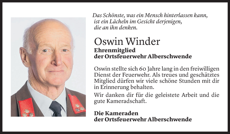  Todesanzeige für Oswin Winder vom 17.05.2021 aus Vorarlberger Nachrichten