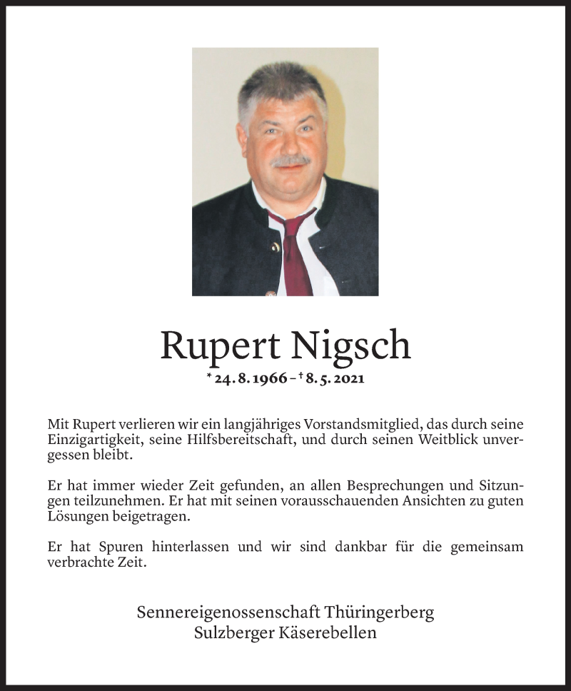  Todesanzeige für Rupert Nigsch vom 10.05.2021 aus Vorarlberger Nachrichten