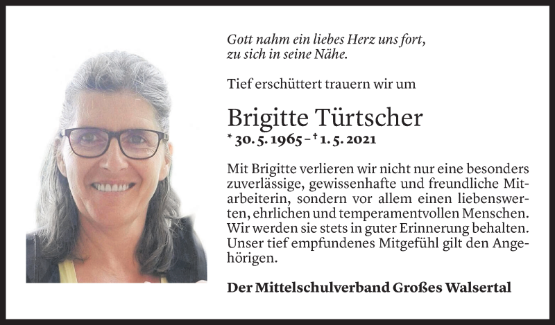  Todesanzeige für Brigitte Türtscher vom 03.05.2021 aus Vorarlberger Nachrichten