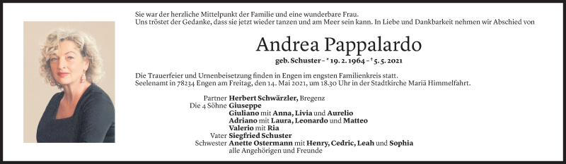  Todesanzeige für Andrea Pappalardo vom 07.05.2021 aus Vorarlberger Nachrichten