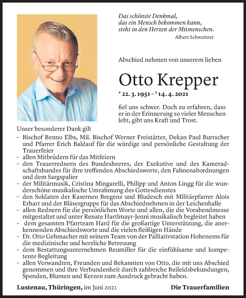  Todesanzeige für Otto Krepper vom 05.06.2021 aus Vorarlberger Nachrichten