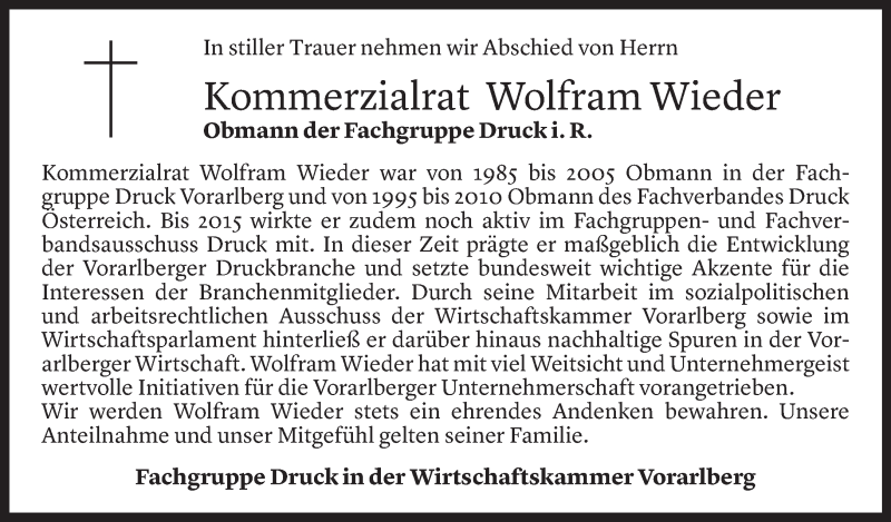  Todesanzeige für Wolfram Wieder vom 03.06.2021 aus Vorarlberger Nachrichten