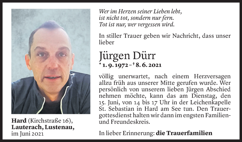  Todesanzeige für Jürgen Dürr vom 11.06.2021 aus Vorarlberger Nachrichten