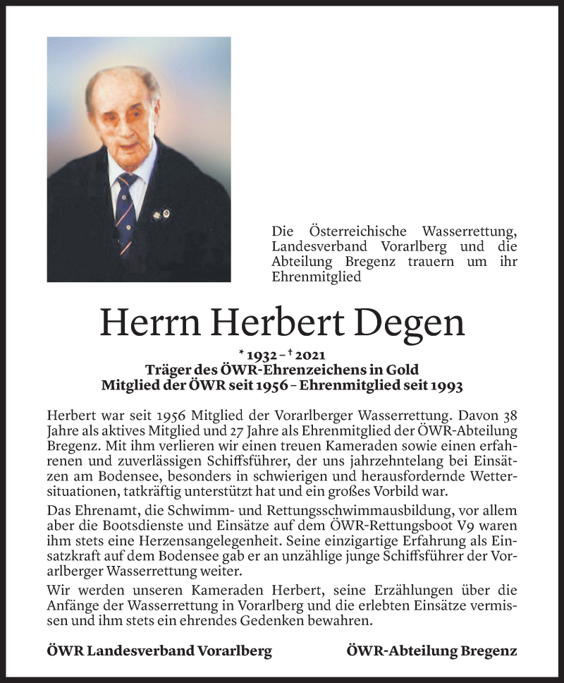  Todesanzeige für Josef Degen vom 11.06.2021 aus Vorarlberger Nachrichten