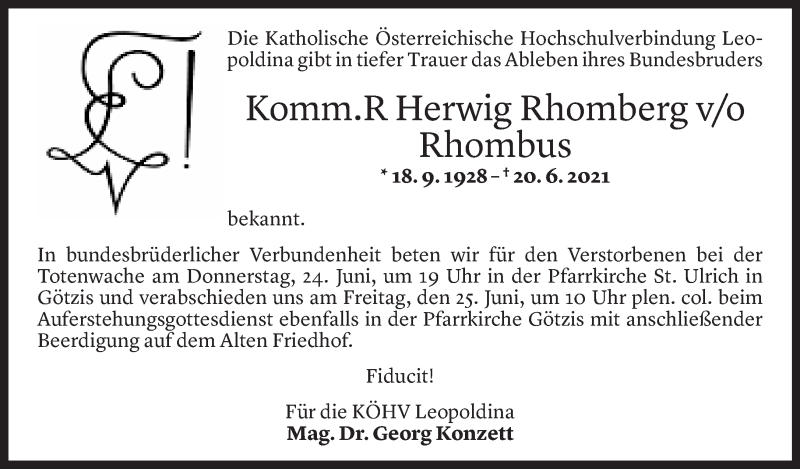  Todesanzeige für Herwig Rhomberg vom 22.06.2021 aus Vorarlberger Nachrichten