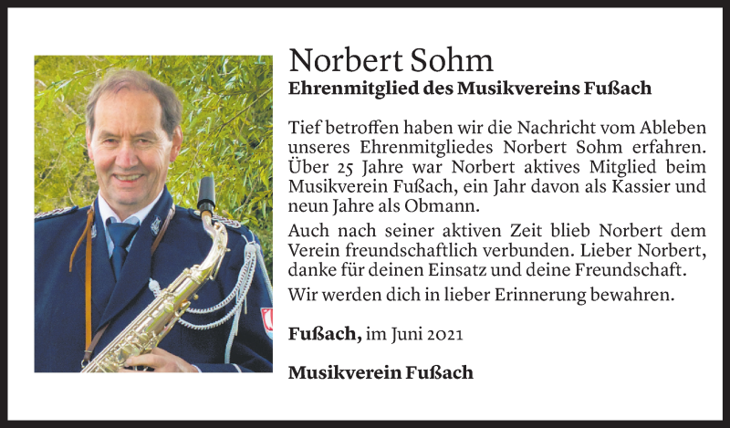 Todesanzeige für Norbert Sohm vom 06.06.2021 aus Vorarlberger Nachrichten