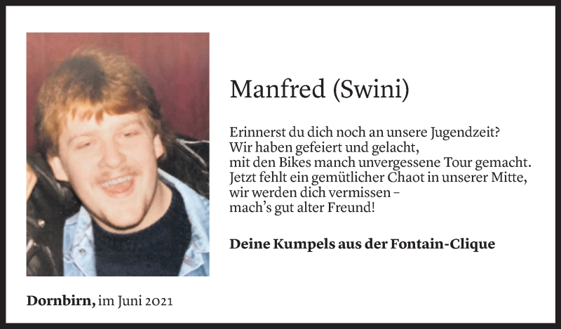 Todesanzeige für Manfred Mäser vom 11.06.2021 aus Vorarlberger Nachrichten