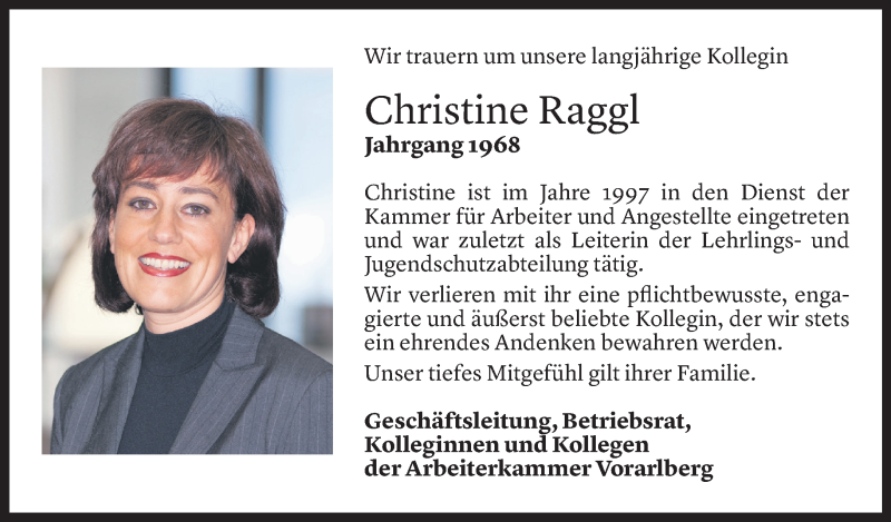  Todesanzeige für Christine Raggl vom 16.06.2021 aus Vorarlberger Nachrichten