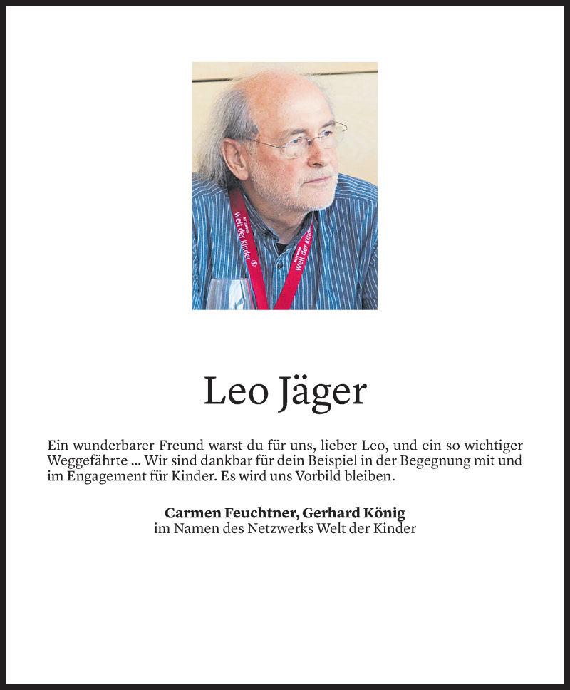  Todesanzeige für Leo Jäger vom 17.06.2021 aus Vorarlberger Nachrichten