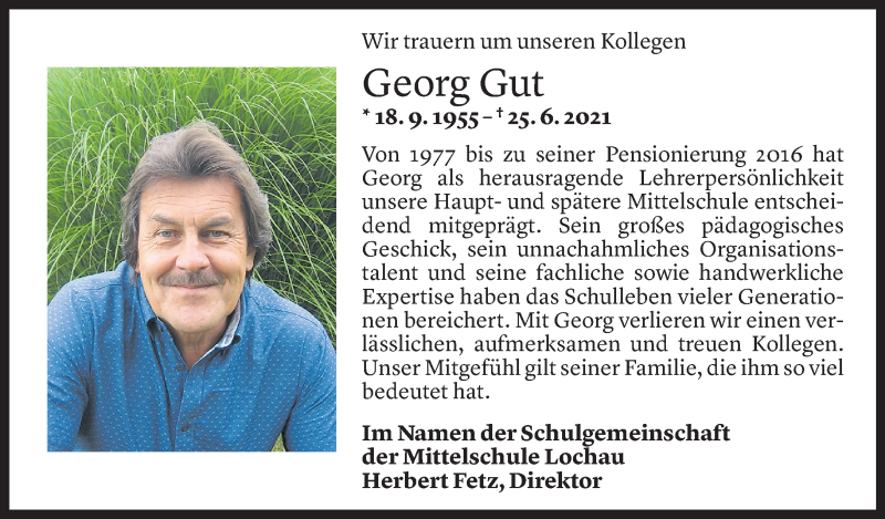  Todesanzeige für Georg Gut vom 28.06.2021 aus Vorarlberger Nachrichten