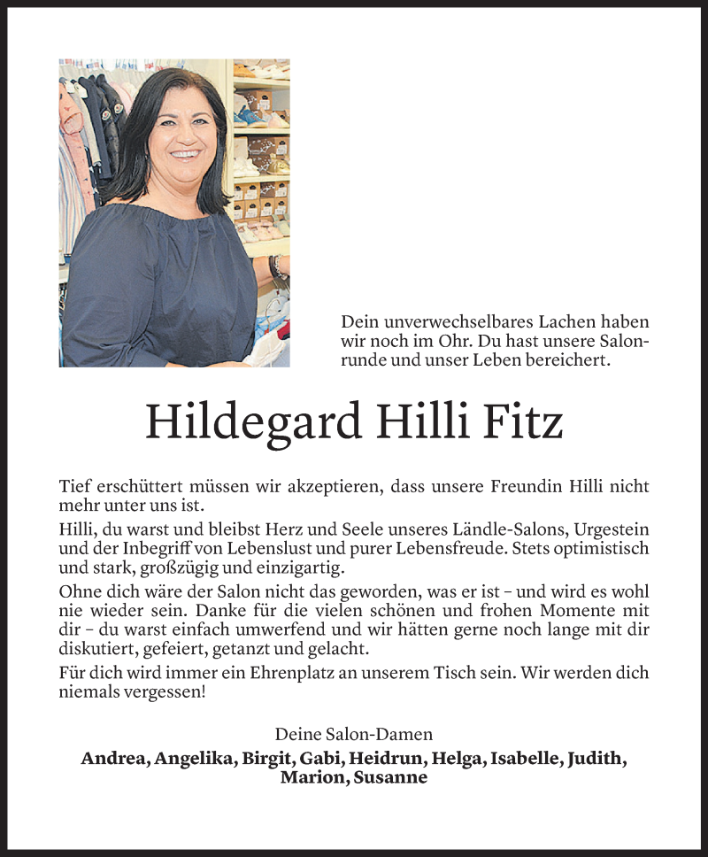  Todesanzeige für Hildegard Fitz vom 22.07.2021 aus Vorarlberger Nachrichten