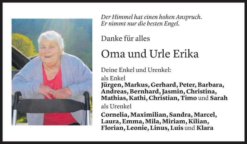  Todesanzeige für Erika Klocker vom 20.07.2021 aus Vorarlberger Nachrichten