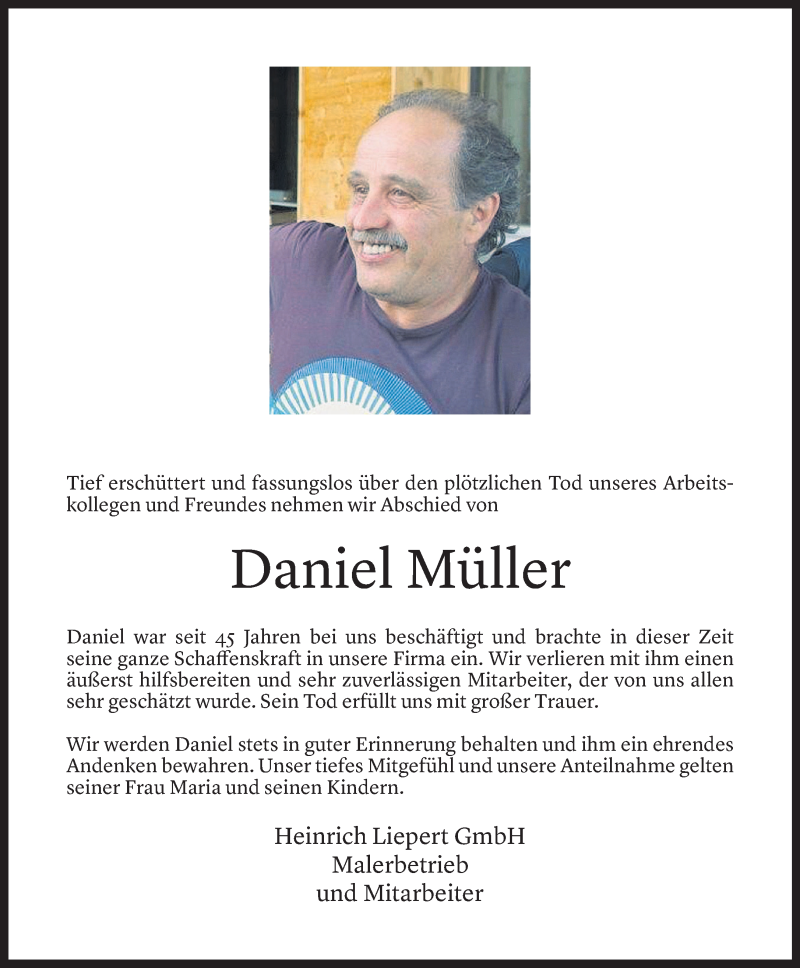  Todesanzeige für Daniel Müller vom 20.07.2021 aus Vorarlberger Nachrichten