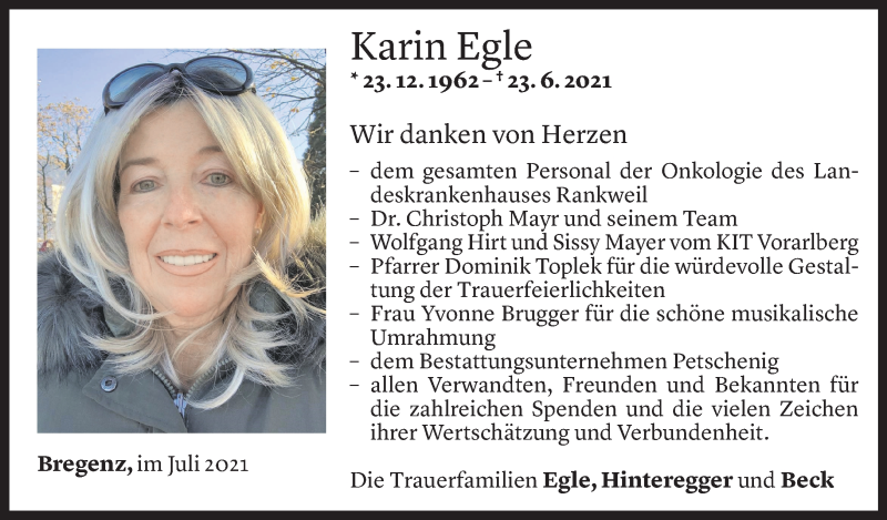  Todesanzeige für Karin Egle vom 21.07.2021 aus Vorarlberger Nachrichten