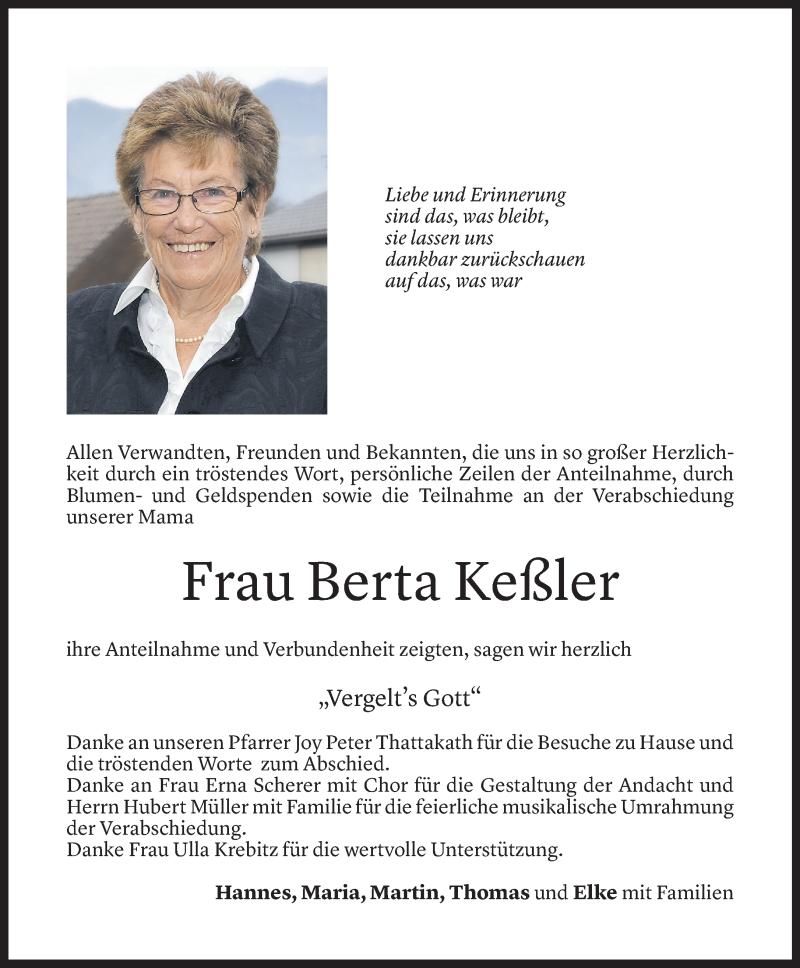  Todesanzeige für Berta Keßler vom 19.08.2021 aus Vorarlberger Nachrichten