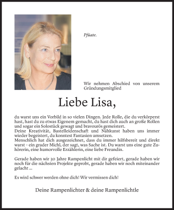 Todesanzeige von Lisbeth Dangel von Vorarlberger Nachrichten