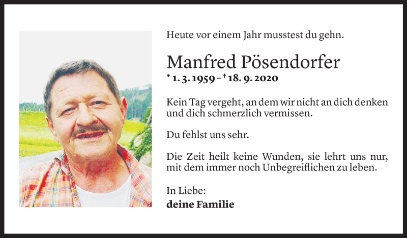  Todesanzeige für Manfred Pösendorfer vom 17.09.2021 aus Vorarlberger Nachrichten