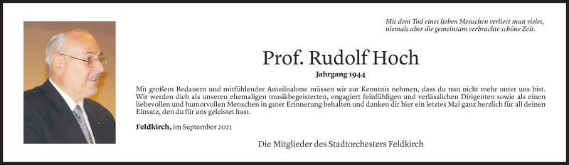  Todesanzeige für Rudolf Hoch vom 12.09.2021 aus Vorarlberger Nachrichten