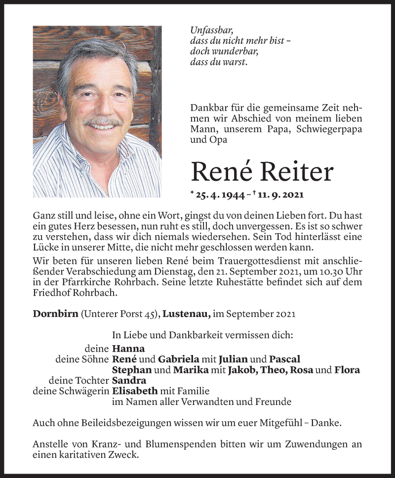  Todesanzeige für René Reiter vom 17.09.2021 aus Vorarlberger Nachrichten
